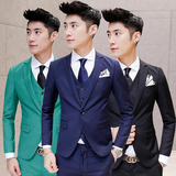 韩国西装套装男三件套韩版修身黑色西服四季青年英伦新郎结婚礼服