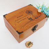 包邮带锁大号zakka桌面收纳盒密码小木盒子做旧储物箱A4纸证件盒