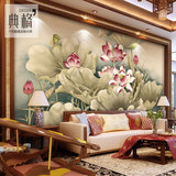 新中式荷花壁纸客厅卧室书房电视背景墙玄关茶楼无缝墙布墙纸壁画