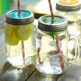 冷水杯 韩国创意带盖梅森杯透明玻璃杯夏天便捷吸管梅森瓶