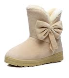 雪地靴女短靴冬季平底学生短筒平跟防水加厚2015保暖蝴蝶结雪地鞋