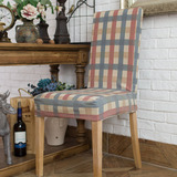 沃米兔美式乡村红蓝风格复古做旧格子连体餐椅套软包椅套可定制