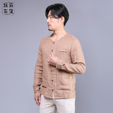 中国风男装盘扣宽松亚麻外套男士复古棉麻料夹克中式长袖上衣文艺