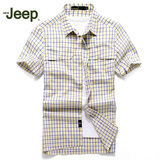 夏装衬衫new/jeep短袖衬衫男格子纯棉衬衣加肥大码青年宽松休闲衫