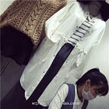 韩国ulzzang2016秋季MD时尚休闲立领排扣大口袋抽绳中长款风衣女