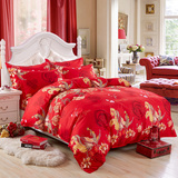 婚庆床品结婚床上四件套大红1.8m 2.0m圆角简约韩式加厚床单被套