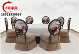 新中式餐桌 餐桌椅组合 酒店餐厅实木椅 样板房实木印花餐桌椅