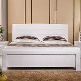 现代中式实木床水曲柳1.8米双人床白色简约卧室宜家特价实木家具