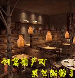 竹编灯罩农家乐创意复古吊灯吸顶灯斗笠灯罩餐厅吊顶LED灯泡包邮