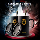 钢铁侠咖啡杯英雄联盟杯子创意陶瓷水杯带盖勺美国队长马克杯包邮