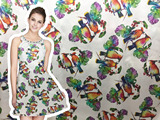 2016新款杭州丝绸真丝面料电脑印花弹力加厚热带花鸟鹦鹉裙子衬衣
