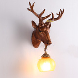 美式乡村床头鹿角壁灯欧式个性创意工艺复古客厅过道鹿头装饰灯具