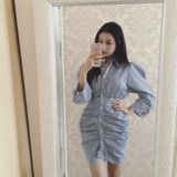 韩国女主角 褶皱衬衫裙 S身材