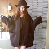2016春装韩版西装女宽松蝙蝠袖大码中长款茧型黑色西装外套女春秋
