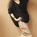 2016春季新款韩版宽松镂空针织衫大码罩衫套头毛衣蝙蝠衫女