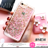 日韩液体流沙手机壳粉色透明6s硅胶苹果iPhone6plus保护壳潮挂绳