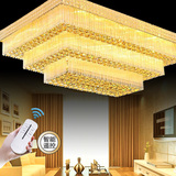LED金色客厅灯圆形水晶灯大气欧式现代灯长方形三层吸顶灯饰灯具