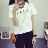夏季新款韩版韩范学生修身短袖绣花t恤女卡通刺绣半袖可爱小衫潮