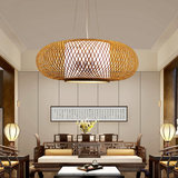 现代新中式客厅吊灯复古青花瓷羊皮灯罩餐厅灯中国风竹编卧室大灯