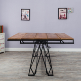 美式折叠桌实木折叠餐桌伸缩变形餐桌折叠置物架实木书架铁艺餐桌