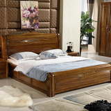 金丝胡桃木床新中式雕花双人床 卧室实木床1米8储物高箱成人婚床