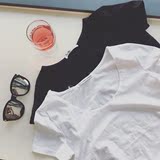 可可猪 2016年春季新款女装 修身低圆领经典纯色打底上衣短袖T恤