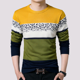 秋季新款长袖T恤男士 韩版修身纯棉圆领针织打底衫潮条纹毛线体恤