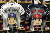 MLB专柜正品代购 16夏黑白条纹棒球娃娃男女士情侣款短袖T恤26500