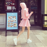 休闲套装女2016春季新款 裙韩版连帽两件套时尚宽松粉色半身裙夏
