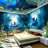 3D立体大型壁画主题壁纸海底世界海洋鱼儿童房游泳馆客厅背景墙纸