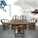 鸡翅木茶桌椅组合宝鼎茶台一桌五椅仿古功夫茶桌红木家具中式特价