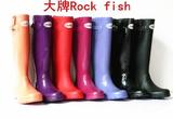 韩国大牌fish时尚个性女款修身舒适天然橡胶高筒款雨鞋雨靴