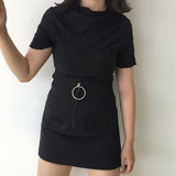 韩版新款大圆环拉链黑色裙子夏半身裙高腰修身百搭包臀裙A字短裙