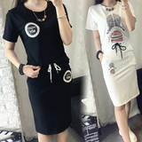 2016夏季新款韩版百搭休闲时尚运动两件套装女学生纯棉T恤半身裙