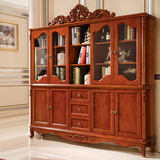 欧式书柜实木雕花书柜组合四门五门书橱奢华书房储物柜美式书柜