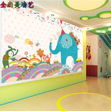 3D大型壁画幼儿园儿童房墙纸卧室背景墙卡通手绘可爱大象无缝壁纸