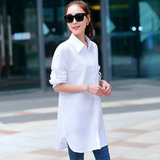 白色胖mm女士2016新款夏季中长款衬衣韩版修身简约学生款式包邮