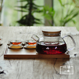 玻璃茶壶花茶茶壶耐高温大容量加热底座竹盖木盖透明玻璃茶具套装