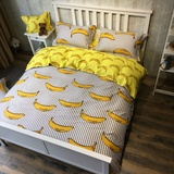 纯棉简约床上四件套宜家风格1.5 1.8m全棉卡通被套床单式香蕉