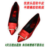2016春秋季新款女式单鞋真皮平底休闲红色浅口平跟皮鞋低跟女鞋子
