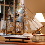 大号80cm实木帆船陈设工艺品办公室客厅装修风水装饰摆件一帆风顺