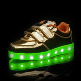 夜光发光荧光七彩LED男童女童休闲系带低帮板鞋USB充电灯光鞋