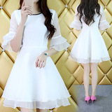 韩国2016夏季新款女装白色公主裙可爱甜美夏天裙子蓬蓬显瘦连衣裙