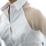 春夏韩版修身纯色休闲百搭透视小性感欧根纱长袖衬衫白色衬衣女装