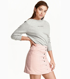 欧美女装高腰粉色麂皮绒单排扣A字短裙半身裙