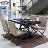 时尚餐桌椅组合 长方形 洽谈桌 黑色 钢化玻璃桌 一桌四椅 创意