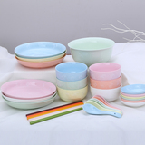 冰花瓷釉下彩 糖果色创意韩式碗盘碟子筷子31头高档彩色餐具套装