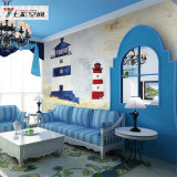 地中海墙纸蓝 欧式风格客厅餐厅玄关壁画 沙发电视背景3d壁纸灯塔