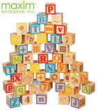美国MAXIM 多功能认知字母积木儿童木制早教益智50粒数字智力玩具