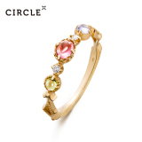Circle日本珠宝 粉碧玺戒指18k金镶嵌坦桑石天然彩宝戒指